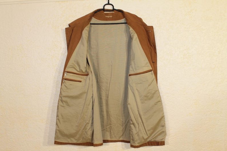 Vintage Bugatti Safari Jacket for Men - Tan Brown Minimalist Trench Coat, Casual Outerwear, Medium Size