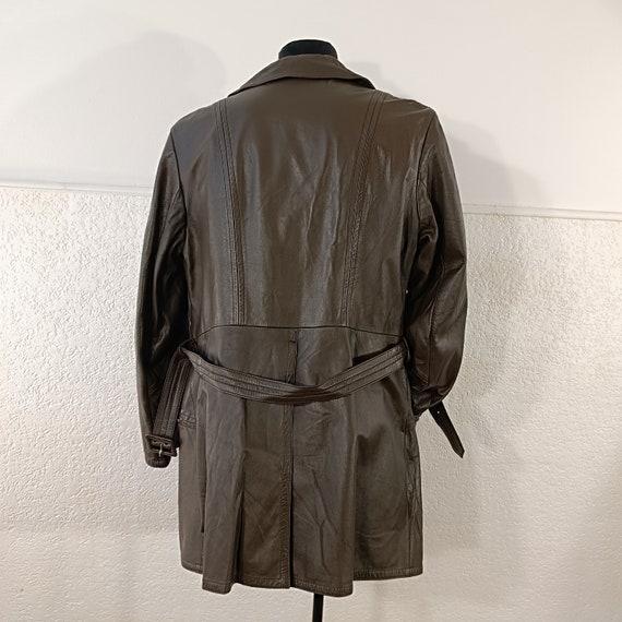 70s Vintage Brown Leather Trench coat, Belted tre… - image 2