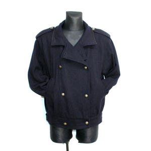 wool trench coat navy medium with metal buttons, steampunk gothic style