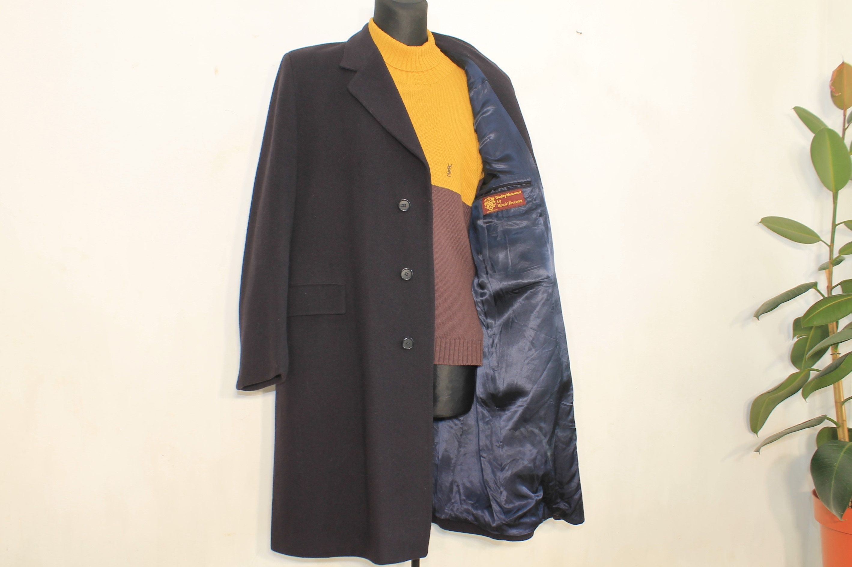 Wool Coat Vintage Men Navy Blue Crombie Coat Oversized Coat