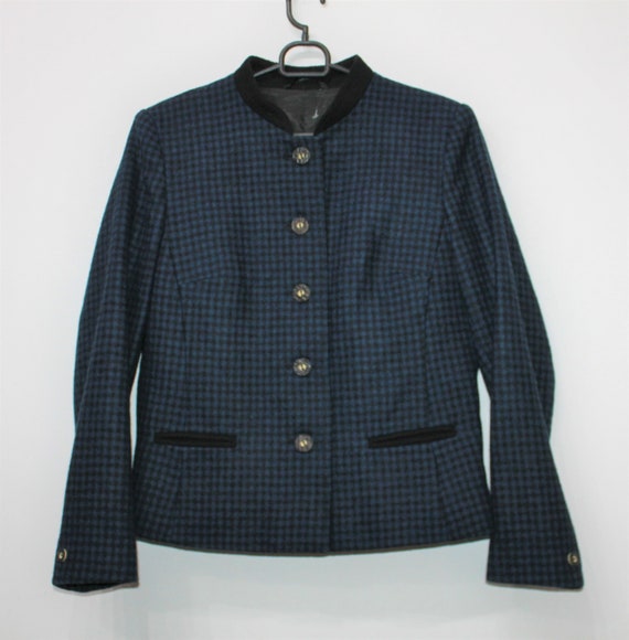 Checkered Jacket 90s Vintage Navy Women PEKOMO Au… - image 1