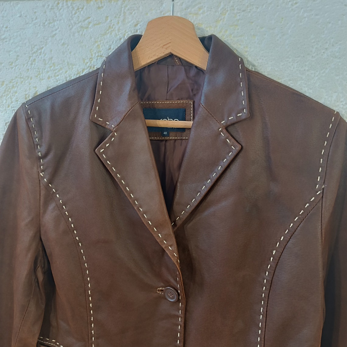Brown Leather Blazer: Vintage 90s Suede Buttoned Safari Jacket, foto 4 di 5