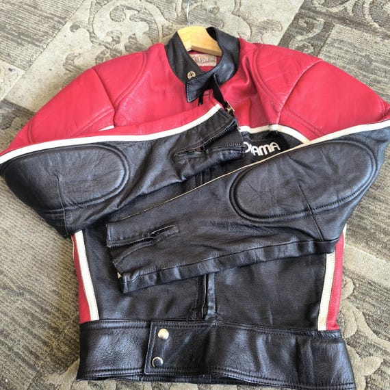 Vintage Motorcycle Jacket Red Black Leather 80s Jofama Men's Size