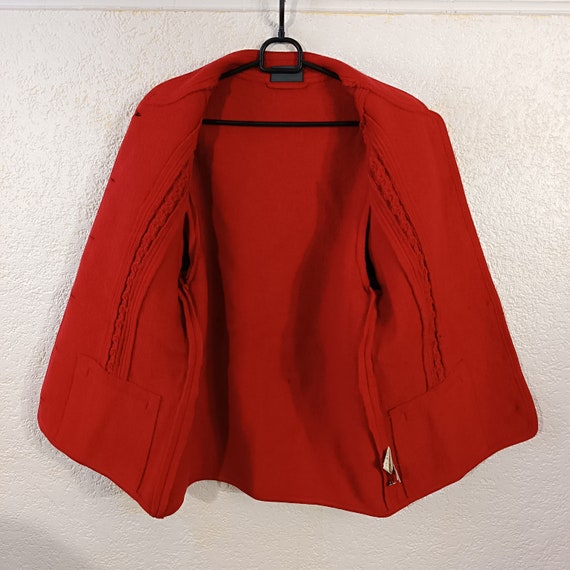 Red Boiled Wool Jacket, Cable wool cardigan Vinta… - image 8