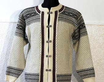 Cardigan nordico in lana da donna taglia L: maglione nordico vintage Fair Isle