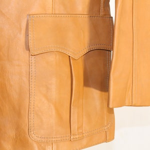 Vintage 70s Tan Safari Leather Jacket for Men - Genuine Brown Retro Outerwear, Size Medium