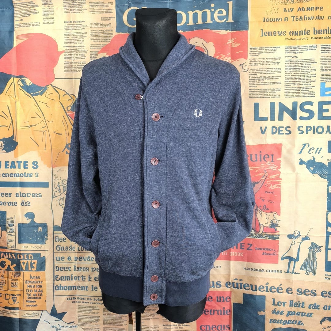 Vintage Fred Perry Navy Shawl Collar Cardigan - Classic Large