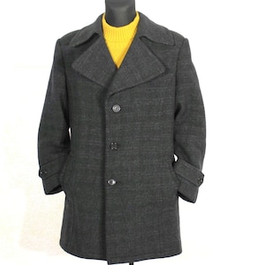 Cappotto in lana a quadri vintage anni &#39;70 - Capispalla invernale casual grigio per uomo, taglia media/grande