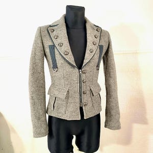 Elegant Gray Boiled Wool Gothic Jacket | Fitted Steampunk Victorian Style | Vintage Short Coat Medium