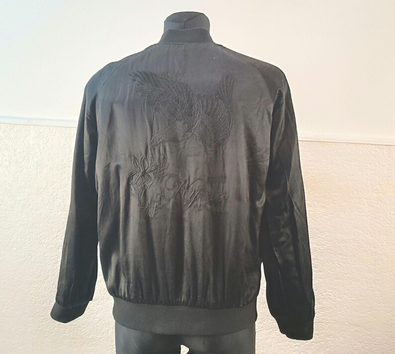 Reversible Sukajan Japanese-Inspired Embroidered Eagle Bomber Jacket - Black Kyoto Style Sweatshirt (Size M)