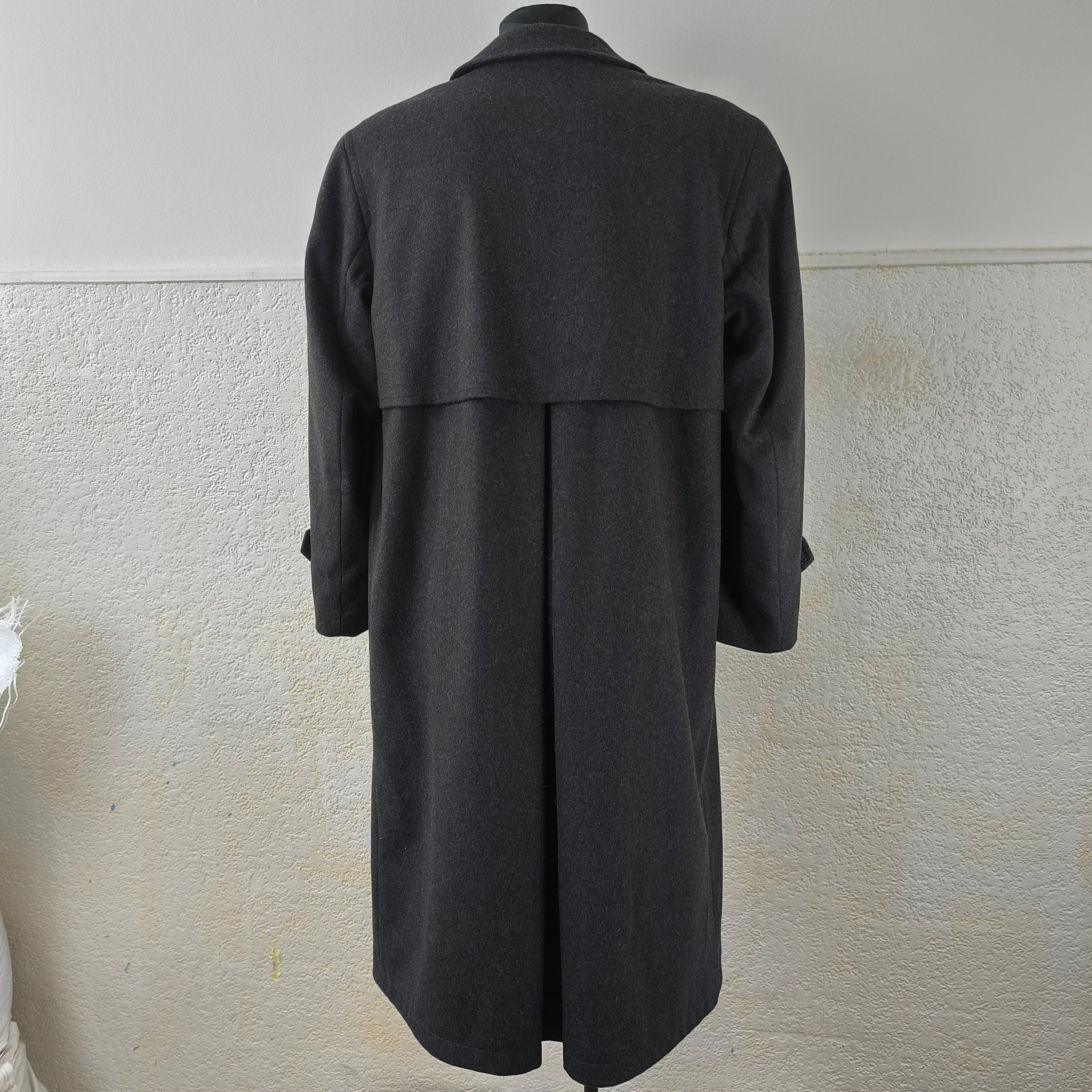 Vintage 80s Charcoal Black Wool Swing Coat | Men's Long