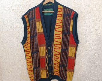 sleeveless cardigan, Golf Multicolored vest, Galvin green Waistcoat, Golf Cardigan, vintage Multicolored Cardigan Size XLarge