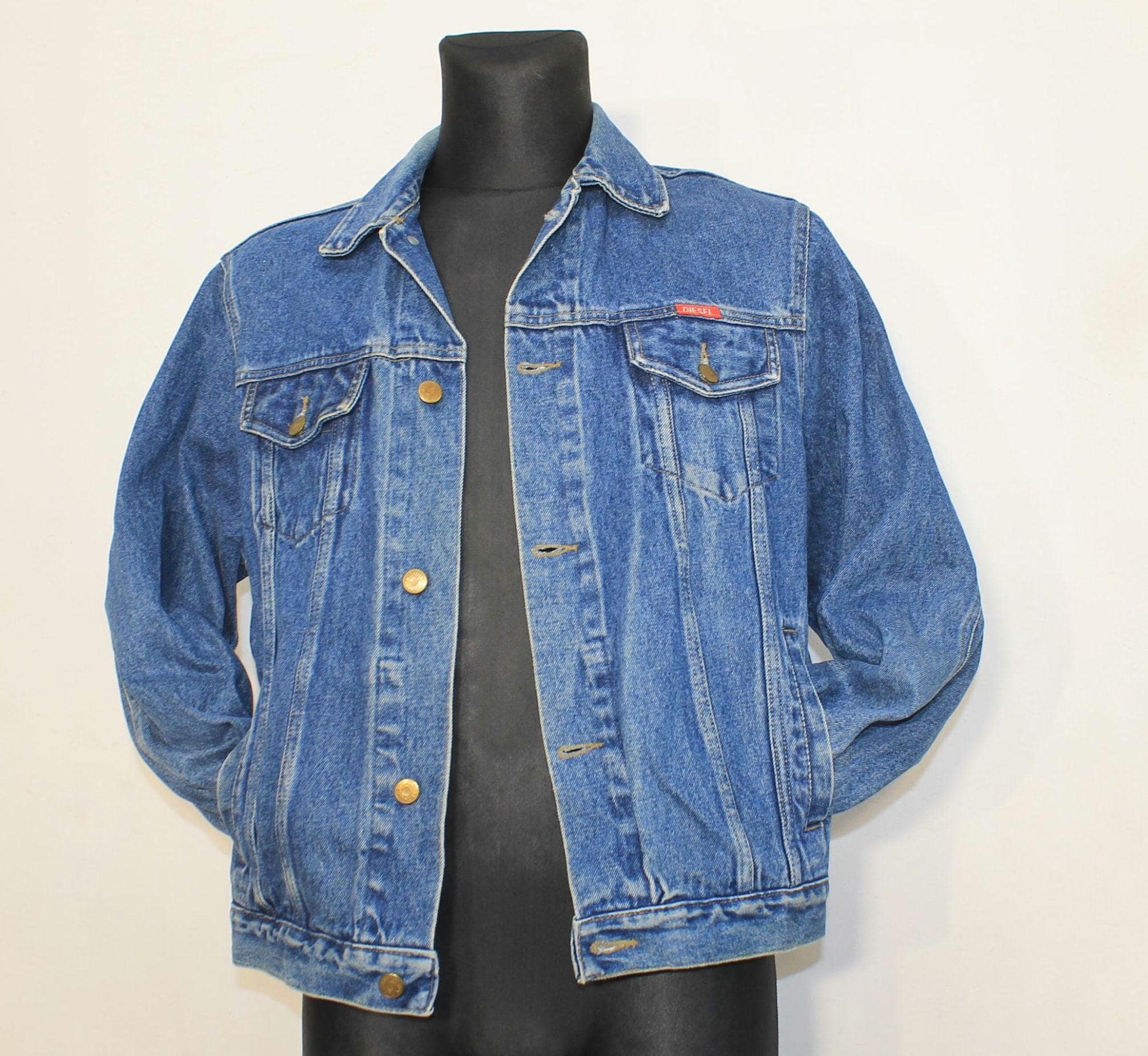 Diesel Denim Jacket - Mid Blue, Silver Buttons, Size L/US Medium