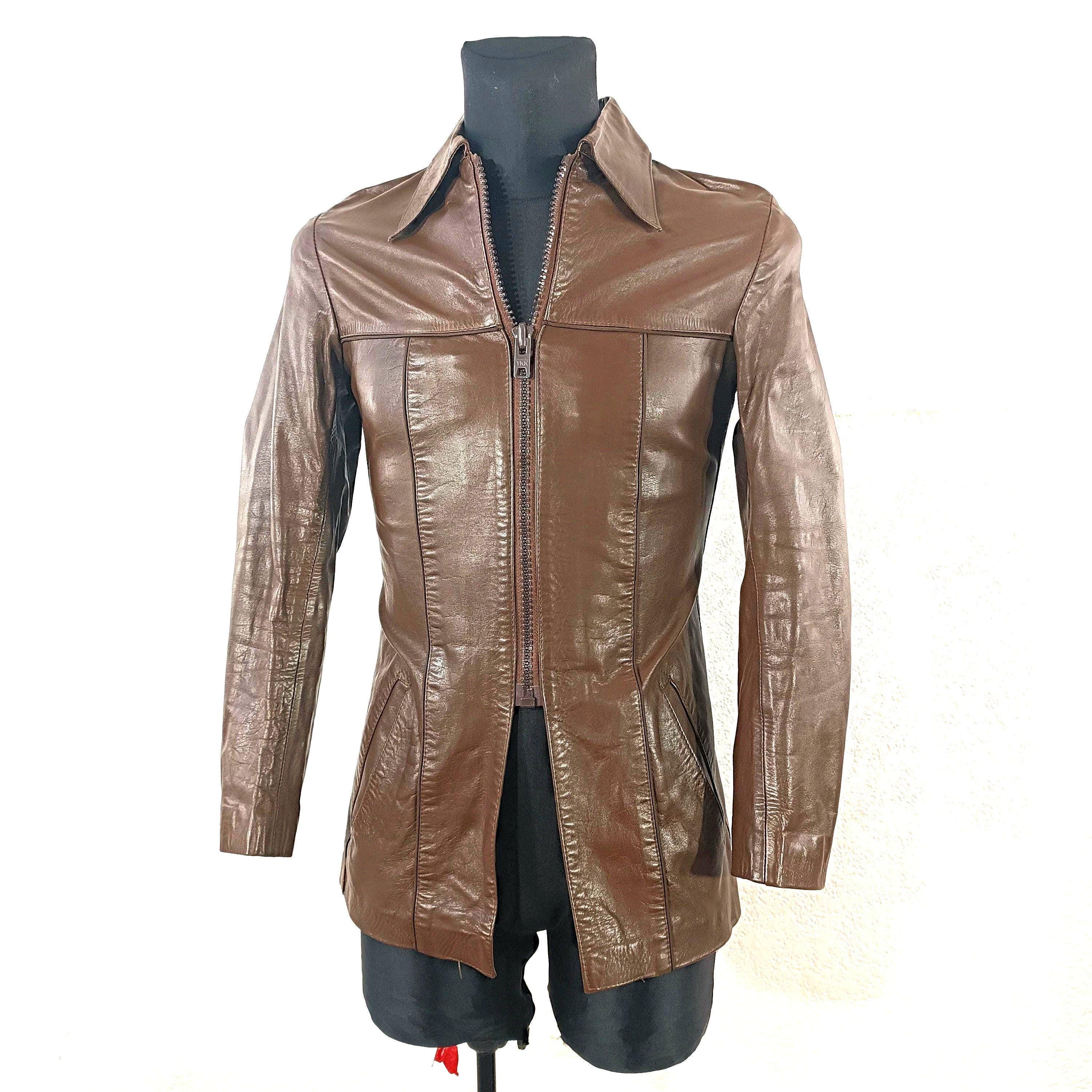 70s Leather Jacket: Brown Long Safari Trench, Unisex Small - Etsy