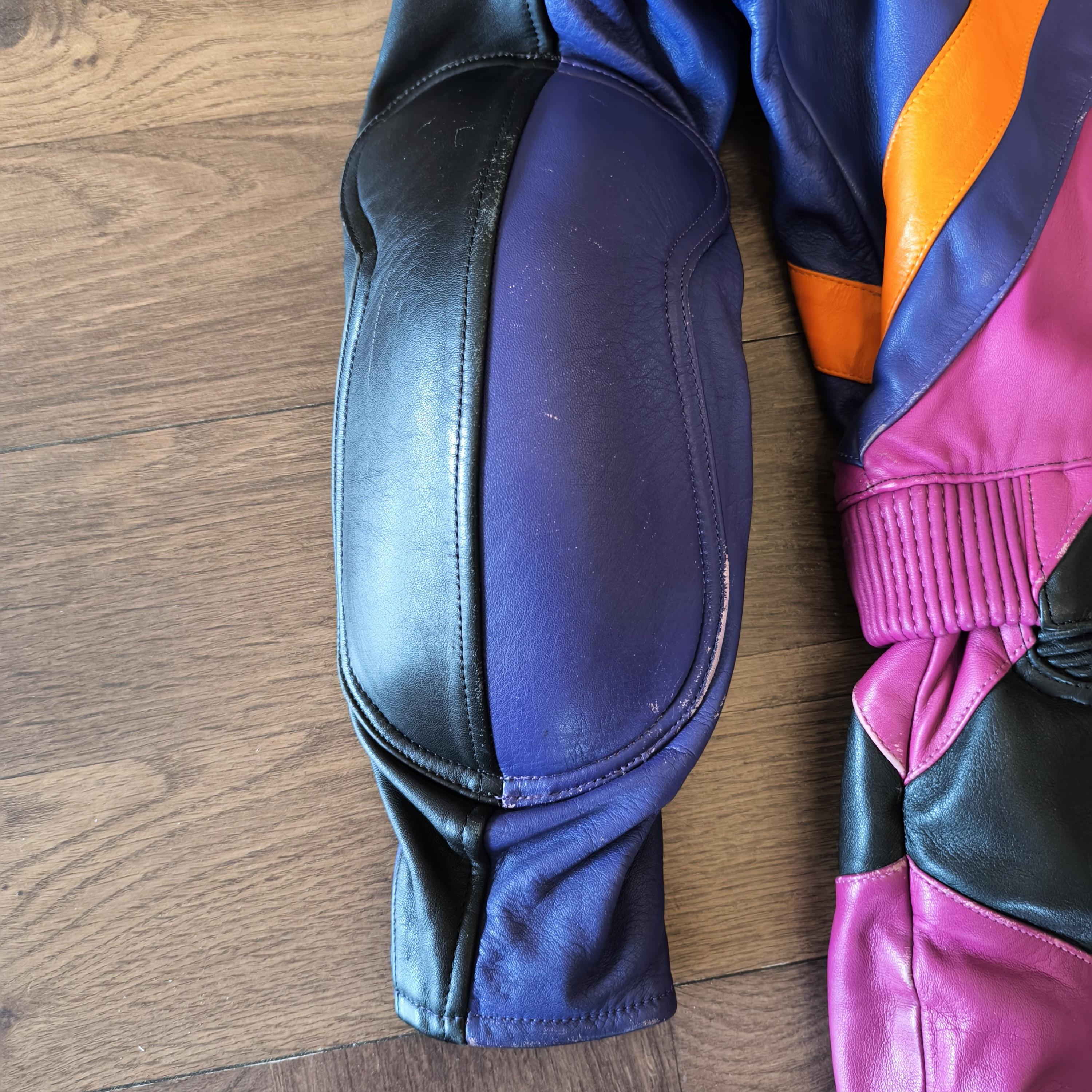 IXS Leather Suit Vintage 80s Two-piece Colorful Motorcycle Racing