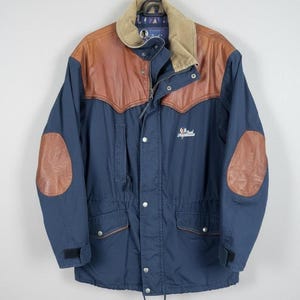 Jack Sport Jacket Navy Faux Leather with Elbow Patches Men's Winter Coat