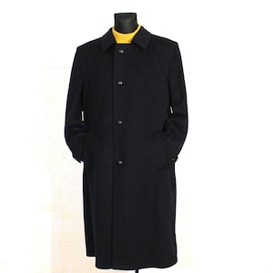 Vintage 90s Loden Wool Men&#39;s Winter Overcoat - Navy Minimalist Maxi Long Jacket - Large Size Gift