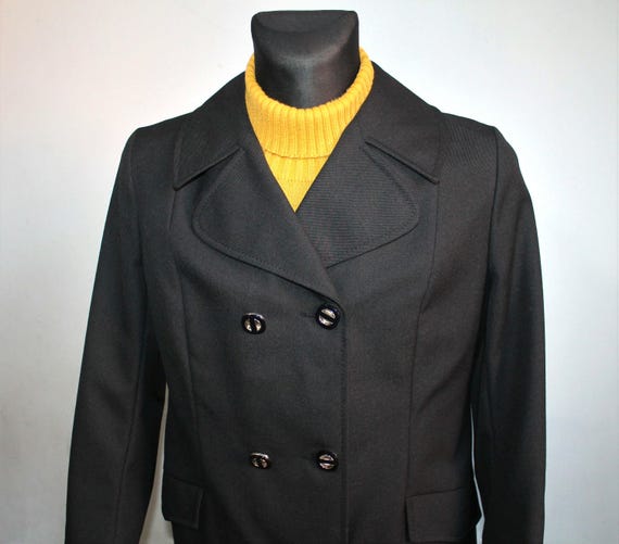 Black Trench Coat Women’s 80s Vintage Wool Austrian EU Medium Gothic Style