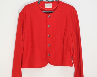 Rote Wolljacke von Pendleton, kurz geschnitten, Vintage-Stil der 70er Jahre, Damengröße M, hergestellt in den USA