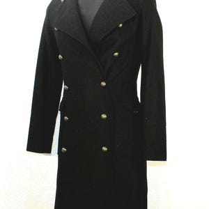 Gothic Black Wool Steampunk Double Breasted Winter Trench Overcoat for Women XS