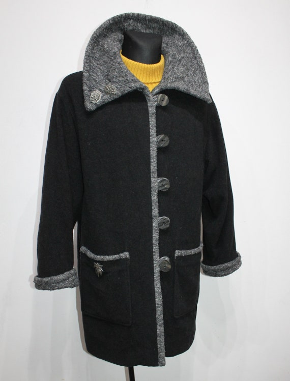 boiled wool black coat