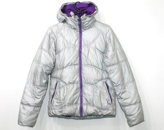 Ski Padded jacket: Vintage O'Neill Hooded Women's Silver Winter Puffer Medium