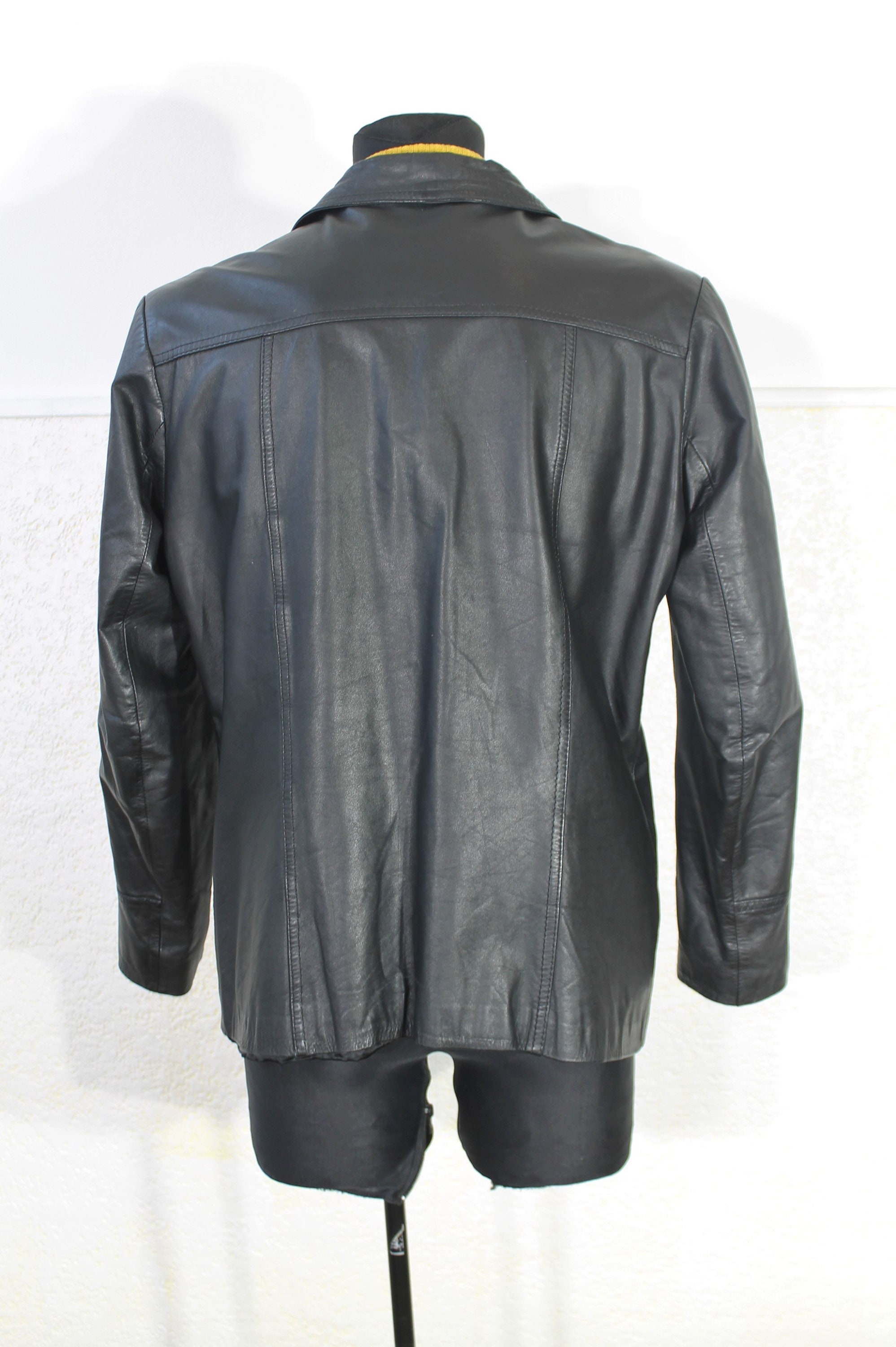 Vintage Leather Jacket, Black Leather Jacket, 70s Leather Jacket Men, Detective Jacket