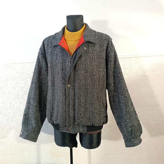 Vintage Finnish Tweed Wool Harrington Bomber Jacket for Men, 70s 