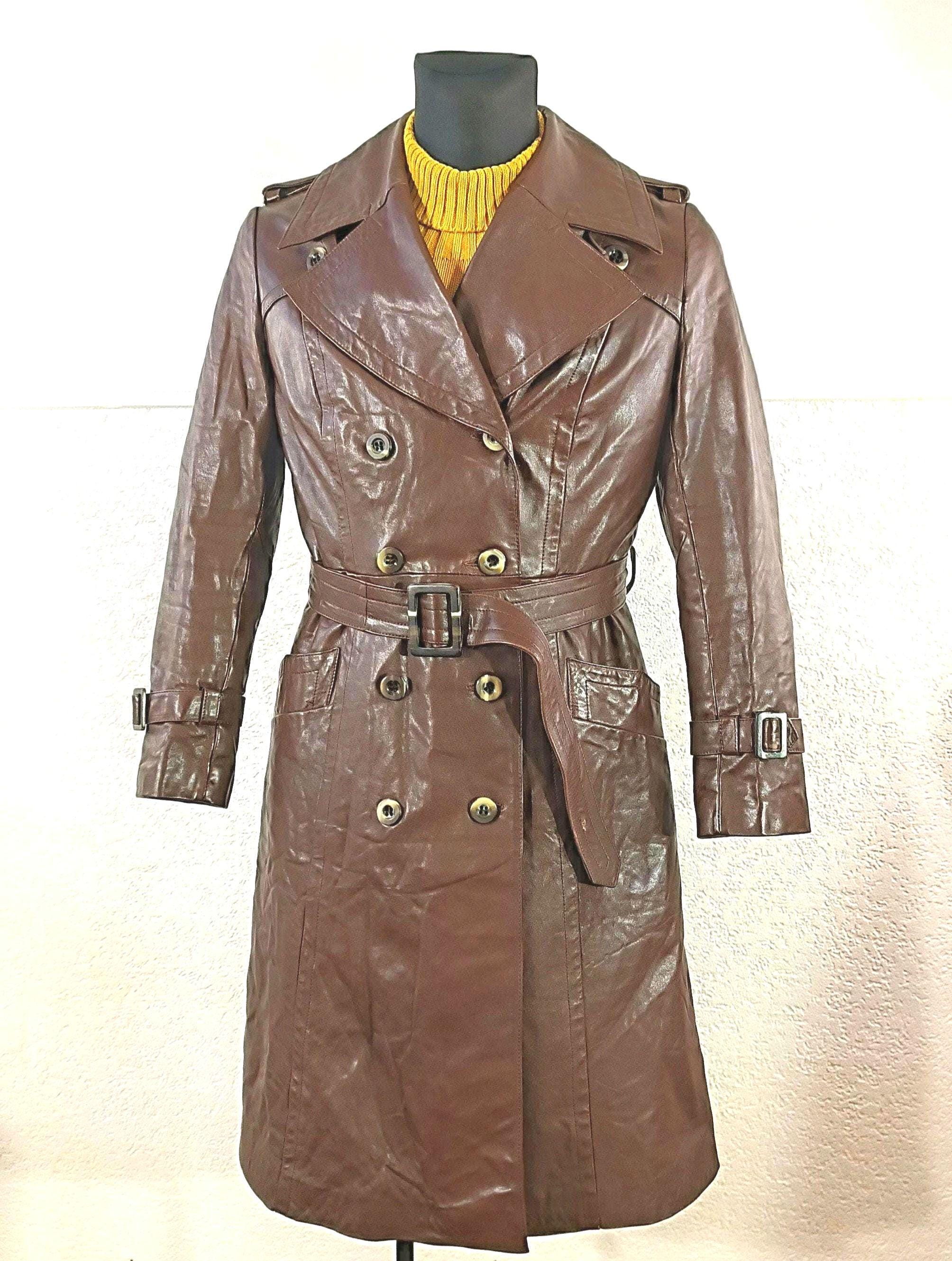 【70s】Euro Vintage All Leather TrenchCoat Vintage 70s Finnish Double-breasted Brown Leather Trench