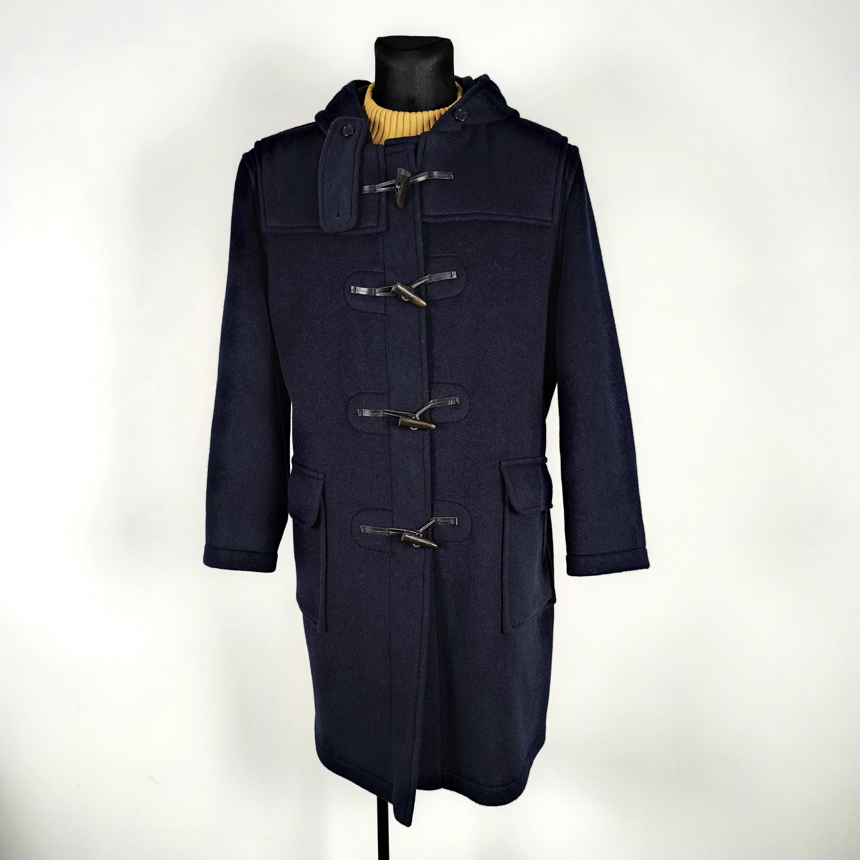 Navy Duffle Coat Wool Gloverall: Men's Large Plaid Toggle Winter