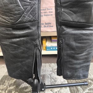 Black Biker Overalls Women Vintage Leather Pants, Black High-Waist Motorcycle Style, 40 Large Size