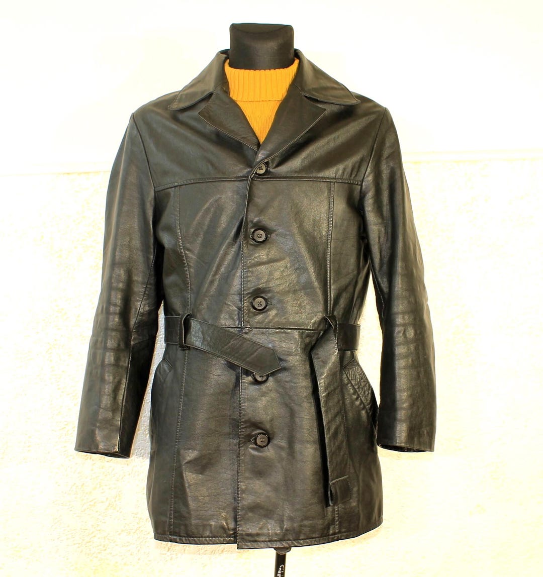 ジャケット・アウター vintage real leather long trench coat Trench Coat Men's Genuine Leather Long Jacket Vintage