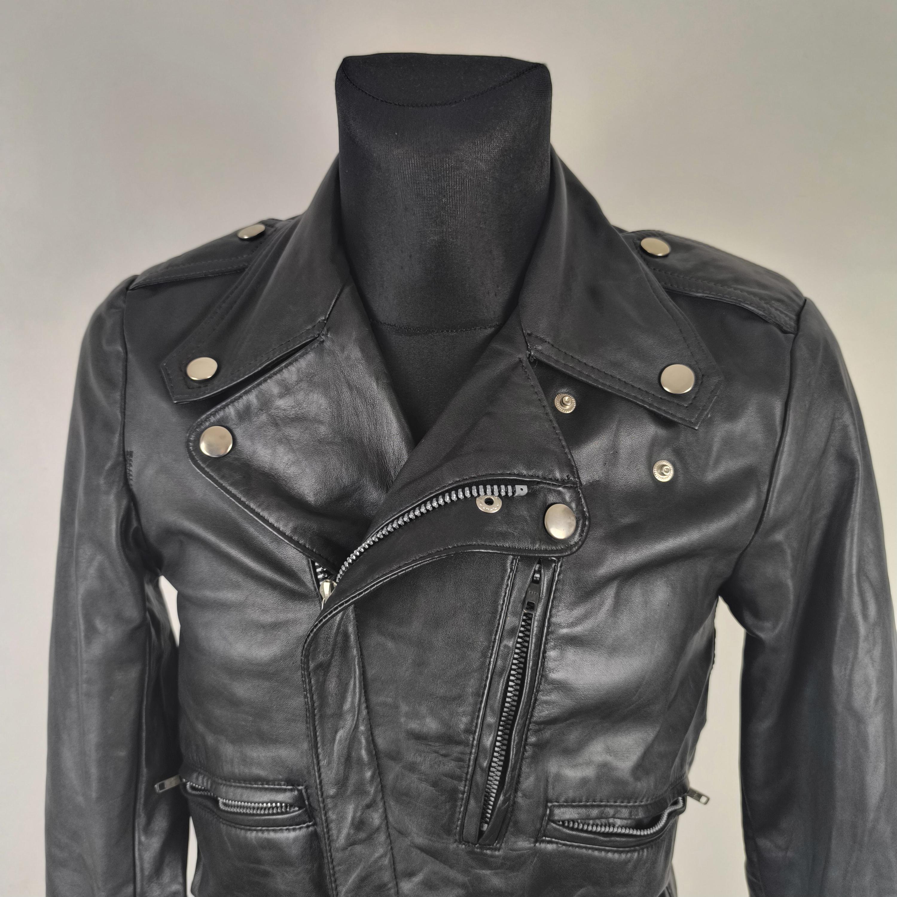 ジャケット・アウター Leather Motorcycle Jacket Vintage Vintage Black Leather Motorcycle Jacket - Gothic Punk Biker Rocker