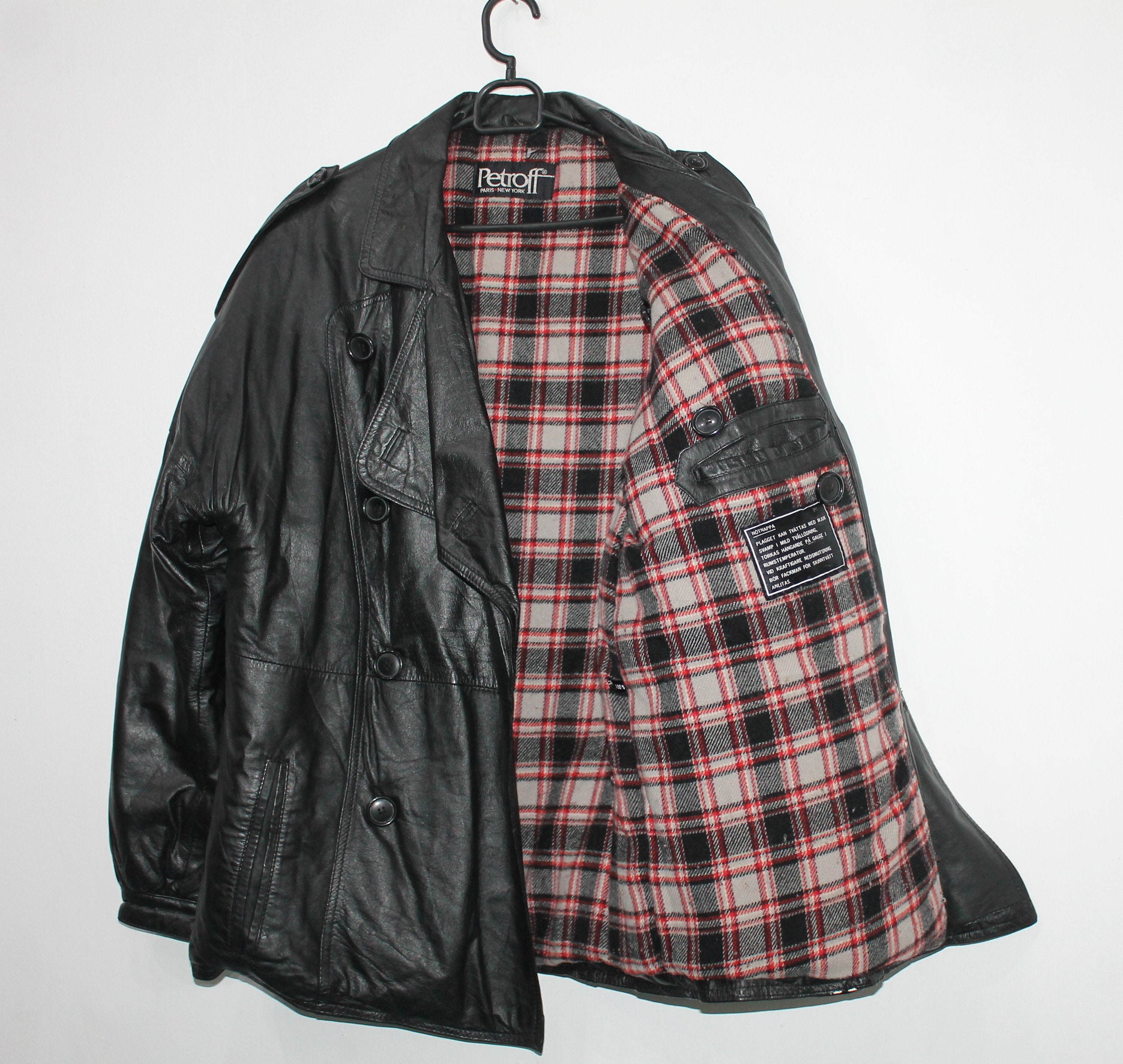 Vintage Double-breasted Petroff Leather Motorcycle Jacket for Men