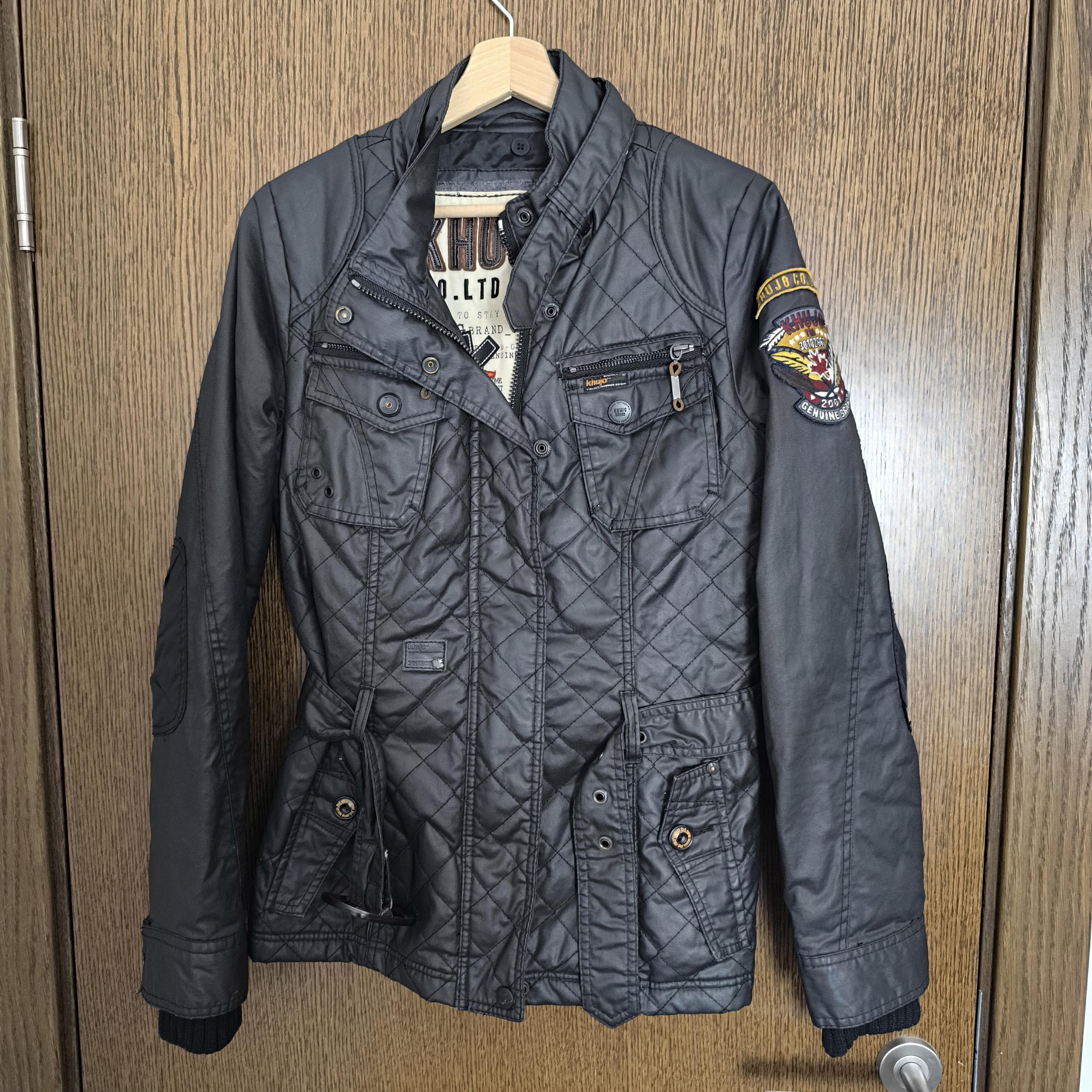 Women's Black Waxed Cotton Khujo Motorcycle Jacket - Medium Size