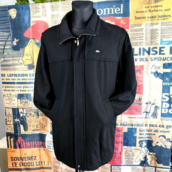 Lacoste trench coat black wool duster coat men’s size 56 M/L