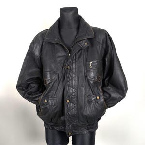 Veste punk rock, veste en cuir vintage années 80, veste de moto, veste en cuir noir pour homme, taille moyenne