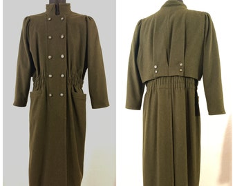 Wool coat women, Double breasted coat, wool Trench coat, Vintage loden coat women, Green coat, Wool overcoat, winter coat women Size Medium