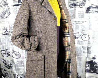 Vintage Burberrys Irish Tweed Coat – 100% Wool Herringbone Long