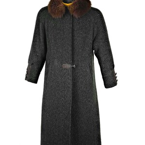 Mohair Wool Coat Brown Black with Fur Collar, Medium, Winter Women’s Outerwear