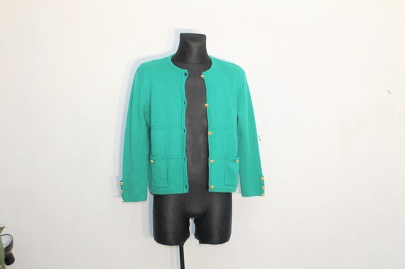 wool Jacket Cardigan Women Green / Buttoned Wool … - image 9