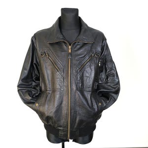 Vintage 80s Black Leather Brando Biker Jacket Large Size Retro Punk Rock