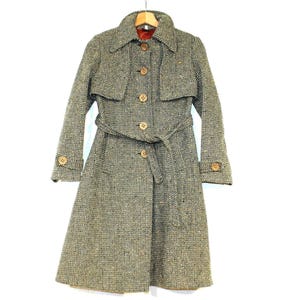 ヴィンテージグリーンチェック柄ウールダッフルコート（レディース