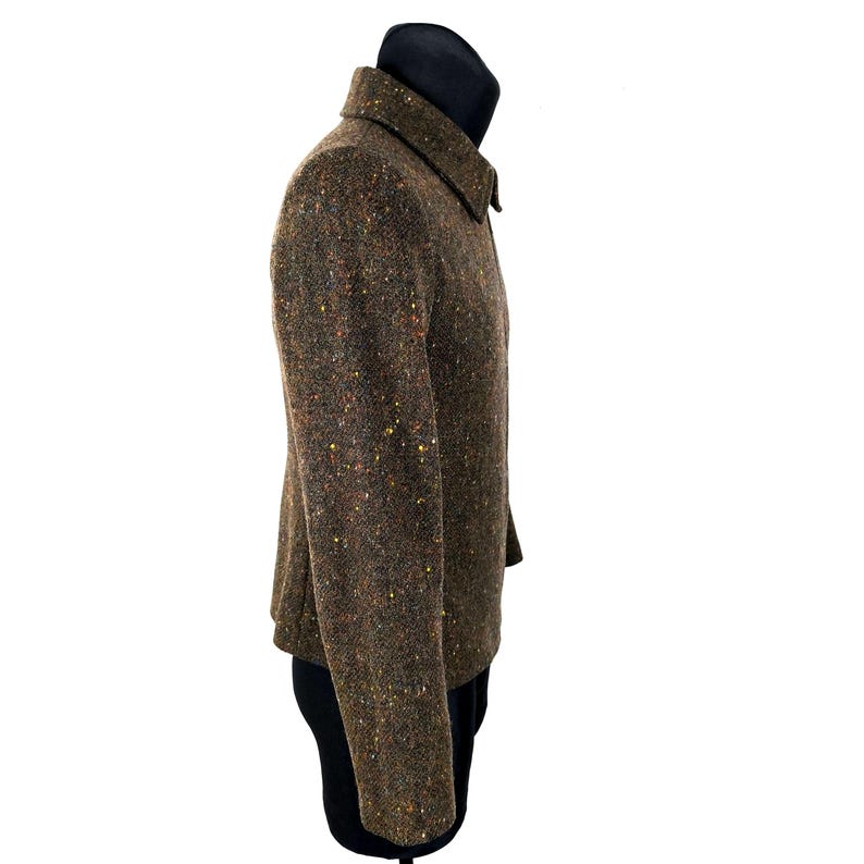 Vintage 70s Brown Donegal Tweed Wool Zip Jacket - Retro Women's Small Outerwear
