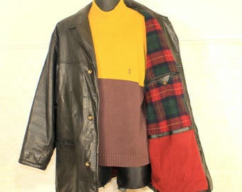 Black Leather Jacket Men’s Large Heavy Melton Liner Winter Motorcycle Style