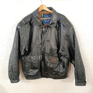 Vintage Black Motorcycle Leather Bomber Jacket | A2 Petroff Biker Aviator Flight Coat Size M