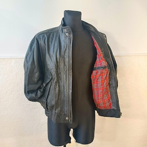 veste en cuir italien vintage pour hommes - Style crocodile noir avec doublure tartan, bombardier décontracté de taille moyenne