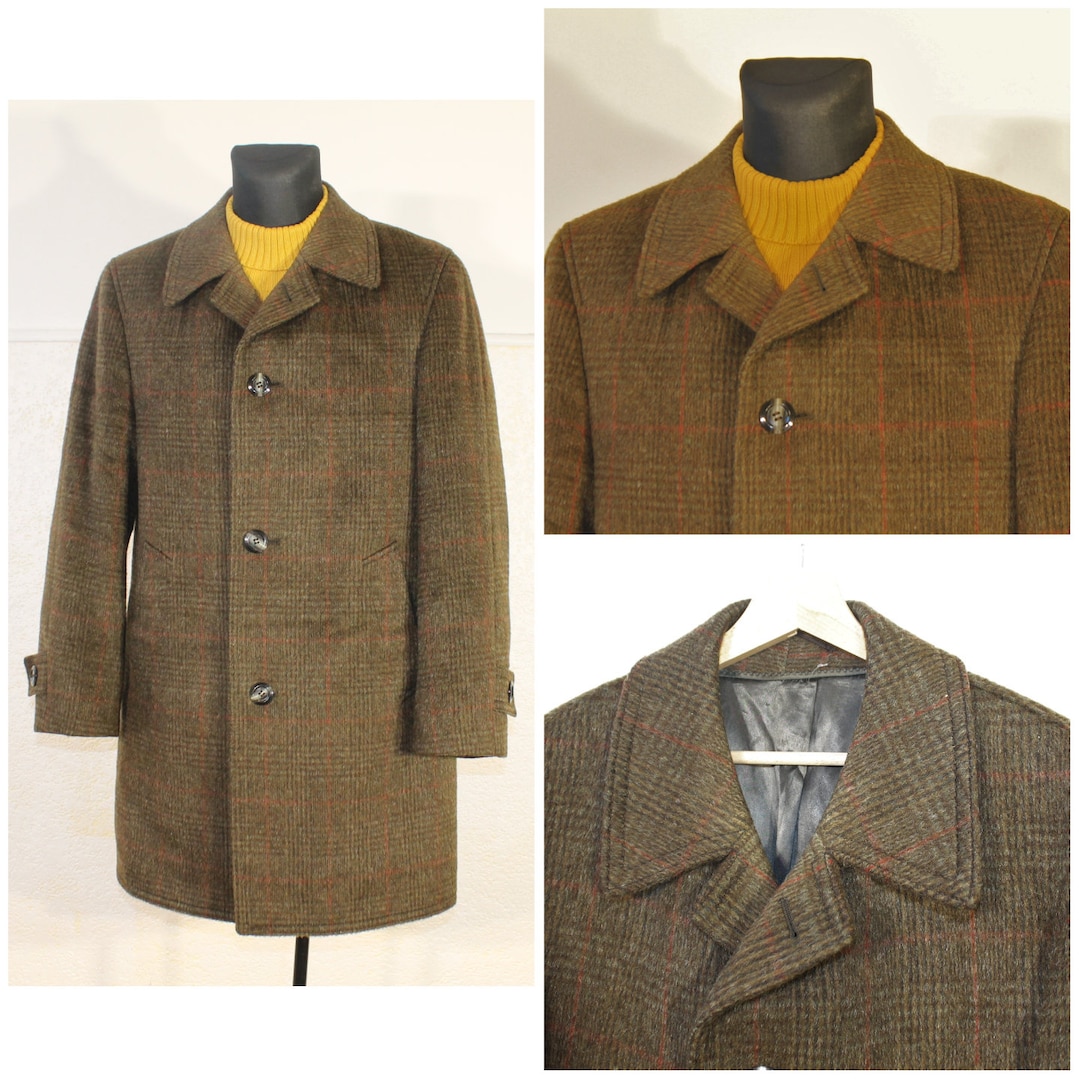 Camel Hair Coat 70s Vintage, Cashmere Coat, Checkered Wool Coat, Winter