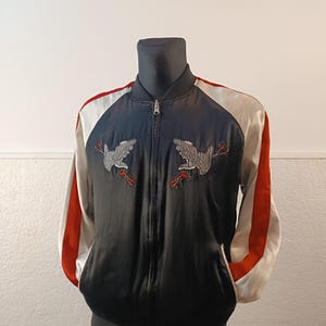 Reversible Sukajan Japanese-Inspired Embroidered Eagle Bomber Jacket - Black Kyoto Style Sweatshirt (Size M)