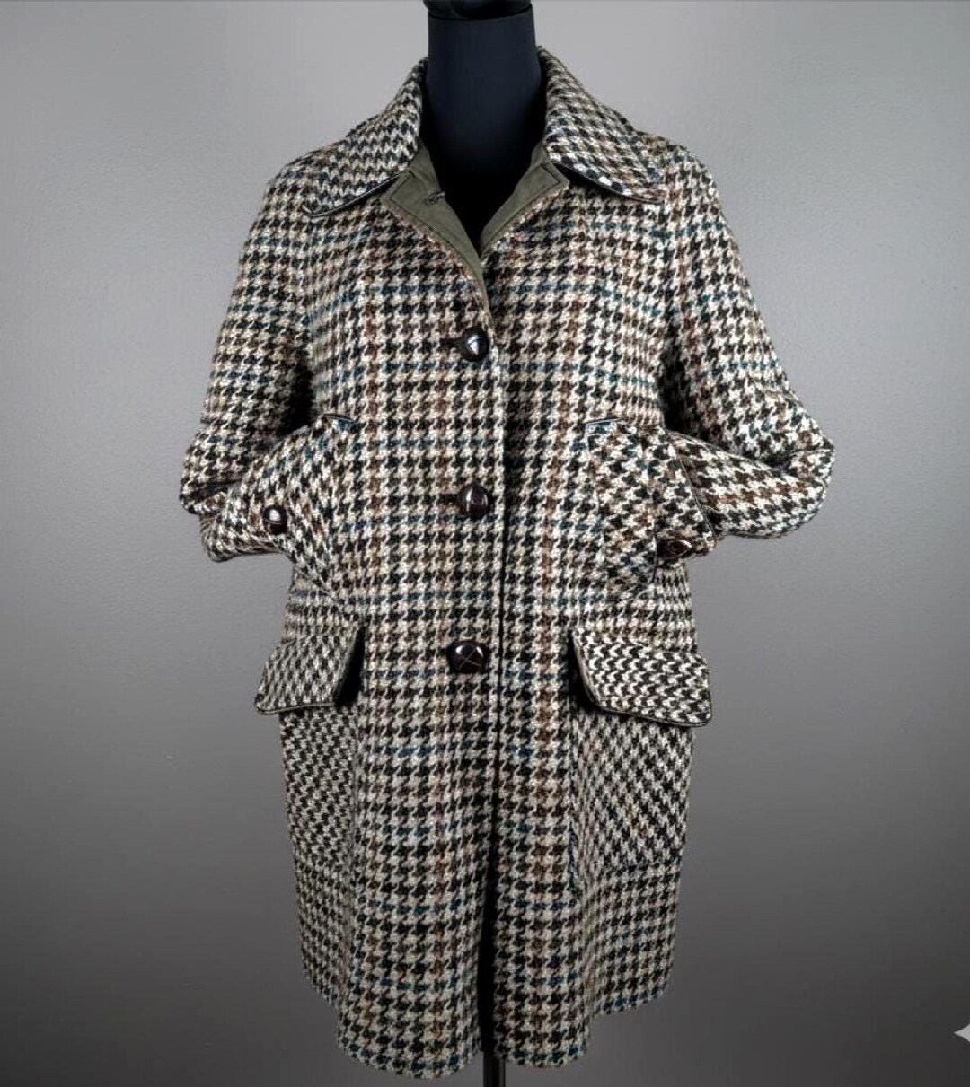 Houndstooth Coat Full Length Coat: Swedish Wool Tweed Winter Longcoat ...